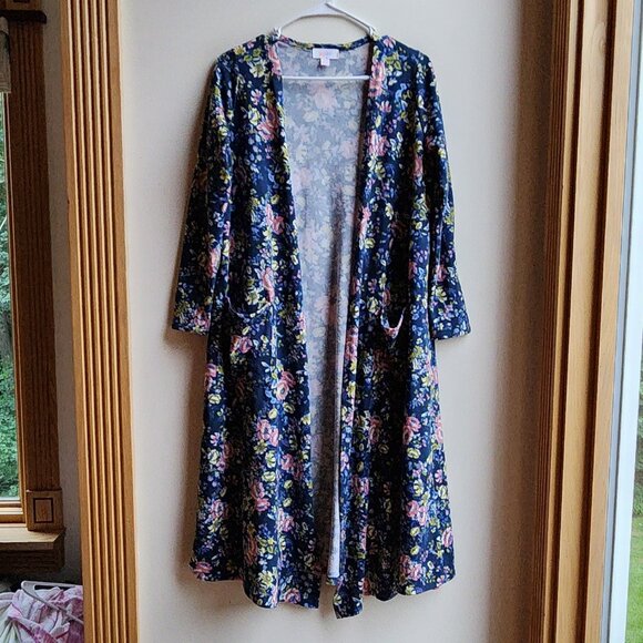 LuLaRoe Floral Long Open Cardigan Jersey Size Small - Picture 6 of 14